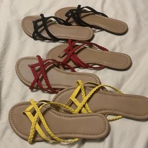 3pair leather sandals